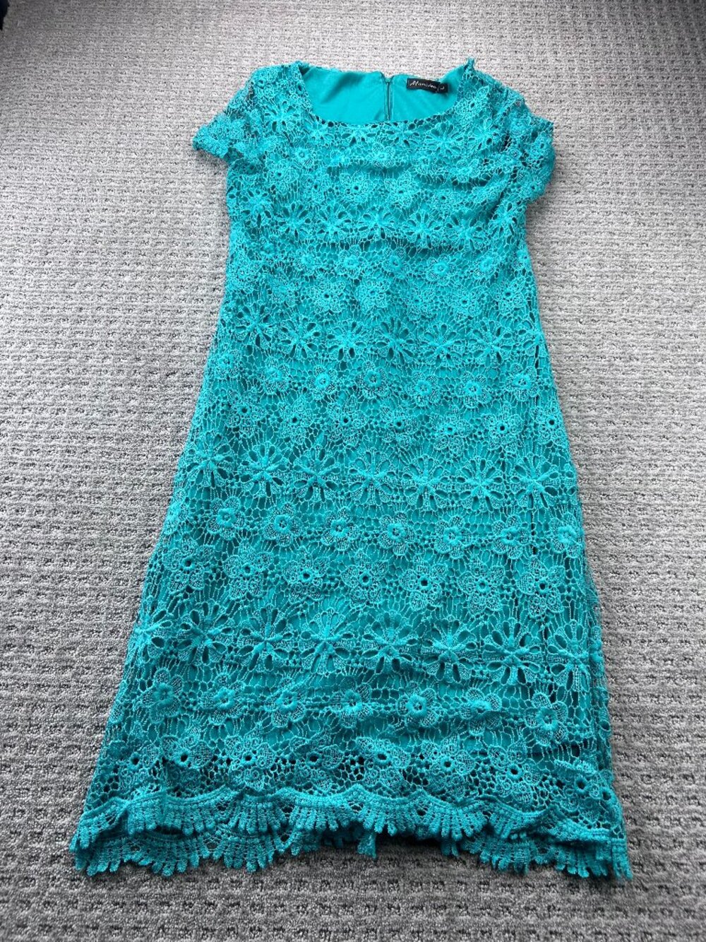 Knit Laced Cocktail Dress Women Size Large L Teal Formal Outfit Lined